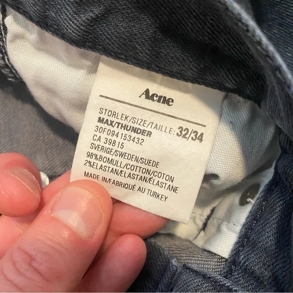 Acne Max Thunder Dark Blue Jeans – Size 32 / 28 - Picture 4 of 8